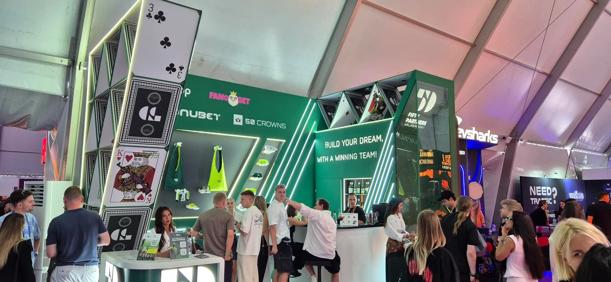Exhibition area with booths at SBC Summit Lisbon 2025